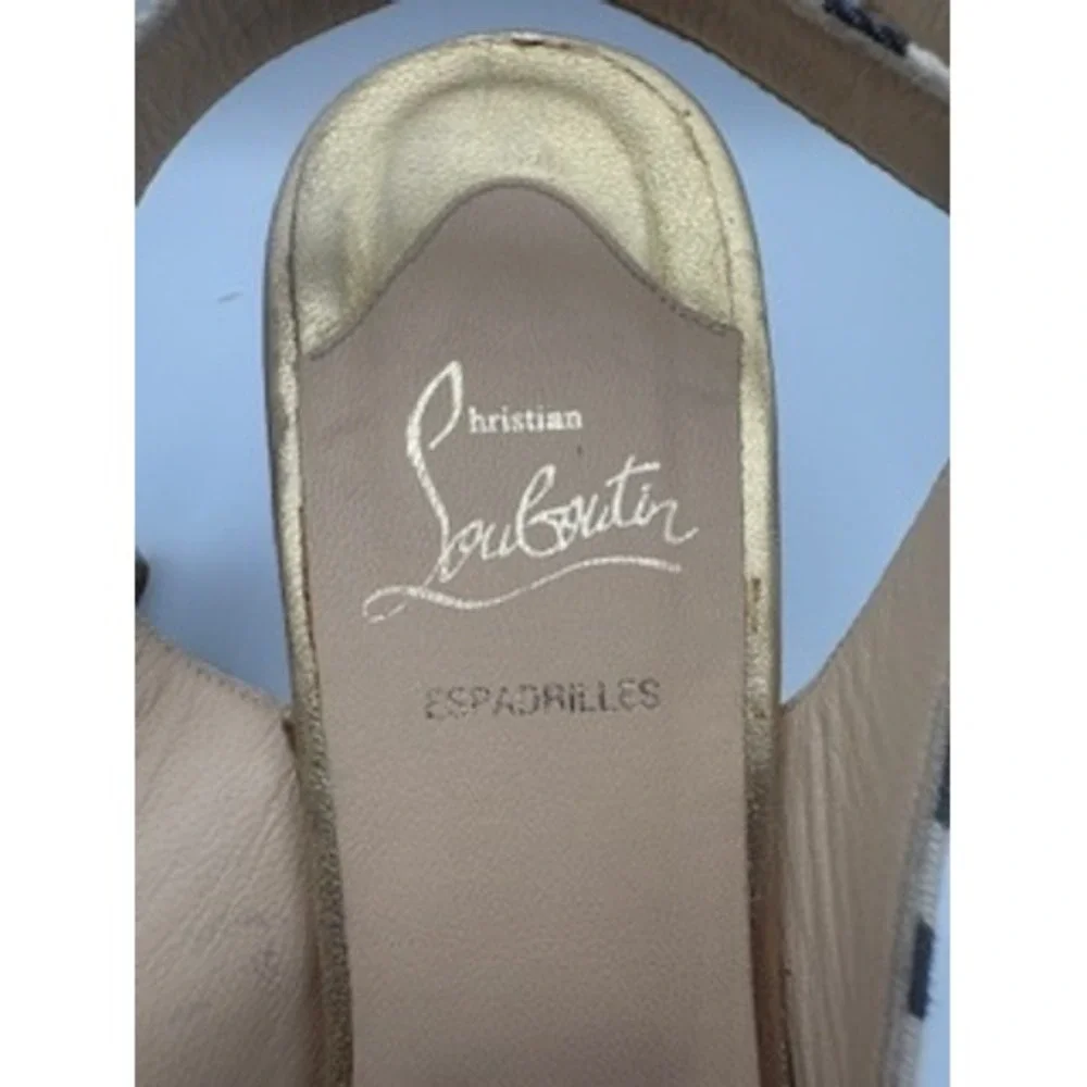 Christian Louboutin Espadrille Wedges Navy White Striped Gold Slingback 41
